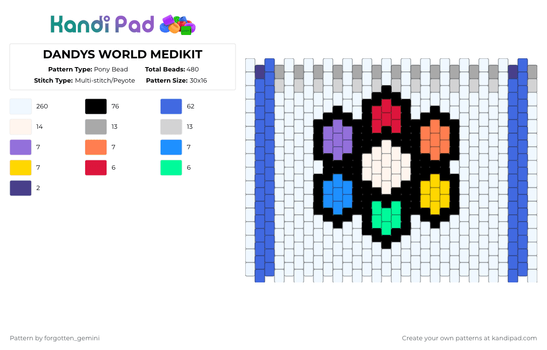 DANDYS WORLD MEDIKIT - Pony Bead Pattern by forgotten_gemini on Kandi Pad - white,blue,beige
