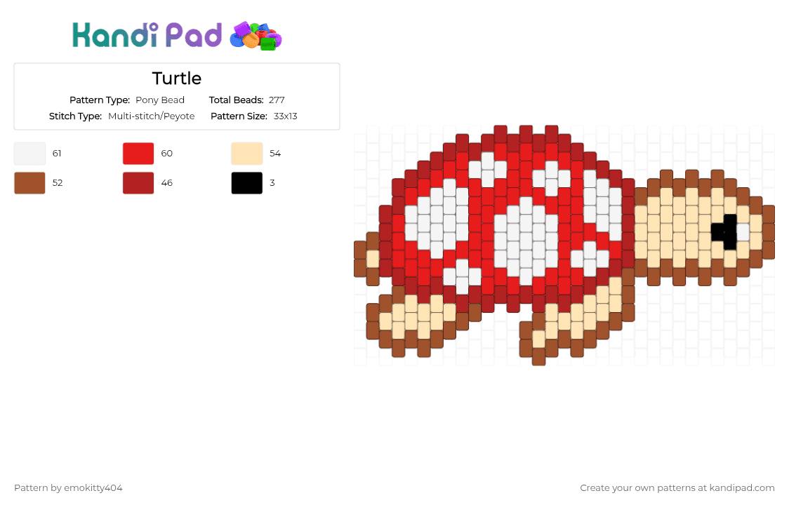 Turtle - Pony Bead Pattern by emokitty404 on Kandi Pad - red