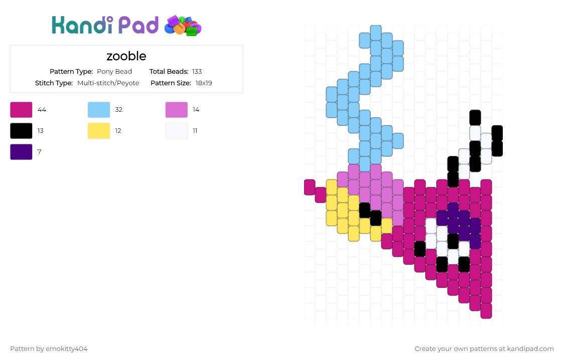 zooble - Pony Bead Pattern by emokitty404 on Kandi Pad - pink,light blue