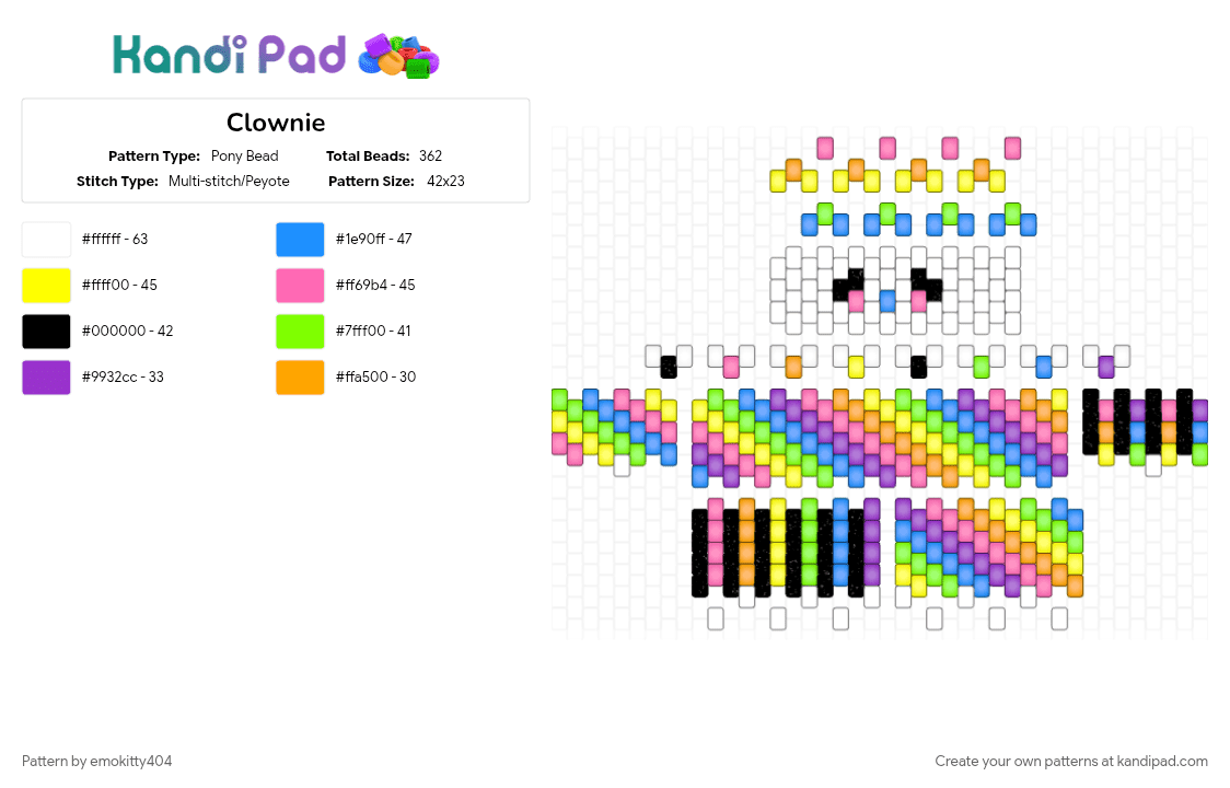 Clownie - Pony Bead Pattern by emokitty404 on Kandi Pad - green, light blue, pink, yellow