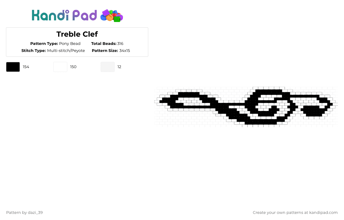 Treble Clef - Pony Bead Pattern by dazi_39 on Kandi Pad - white,black,music,treble clef