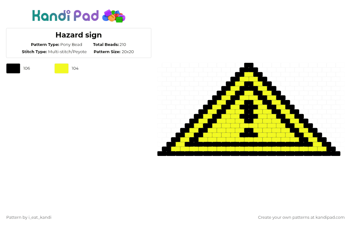 Hazard sign - Pony Bead Pattern by i_eat_kandi on Kandi Pad - black,yellow,cotdaprilfoolsday2026