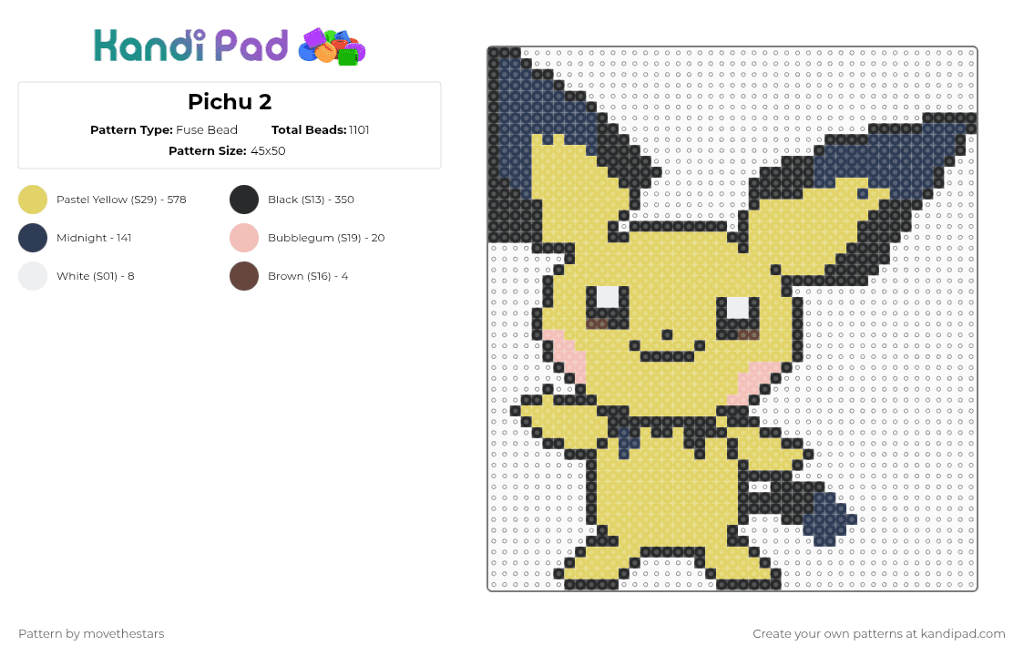 Pichu 2 - Fuse Bead Pattern by movethestars on Kandi Pad - yellow
