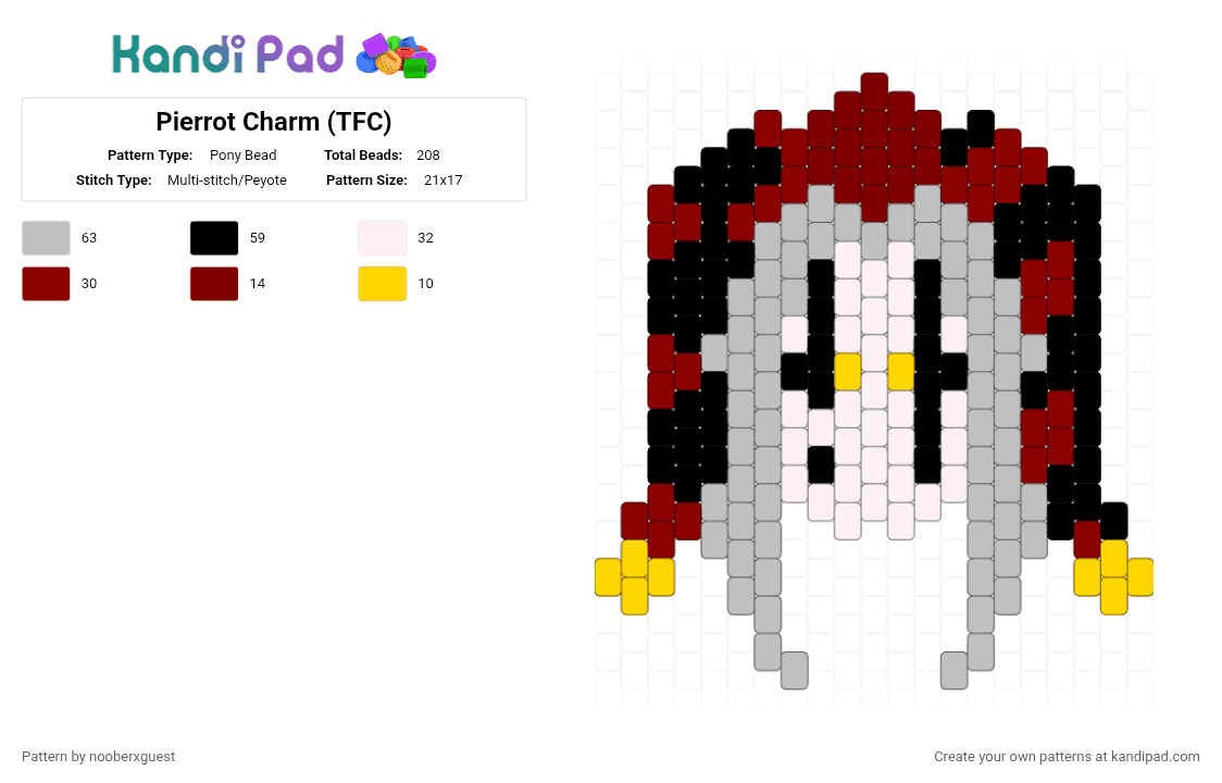 Pierrot Charm (TFC) - Pony Bead Pattern by nooberxguest on Kandi Pad - red,beige,pierrot,charm,tfc,circus