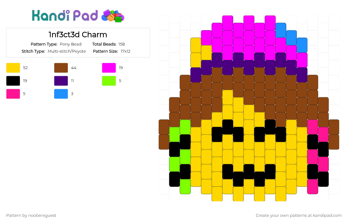 1nf3ct3d Charm - Pony Bead Pattern by nooberxguest on Kandi Pad - 1nf3ct3d, charm, pink, red, regretevator, yellow