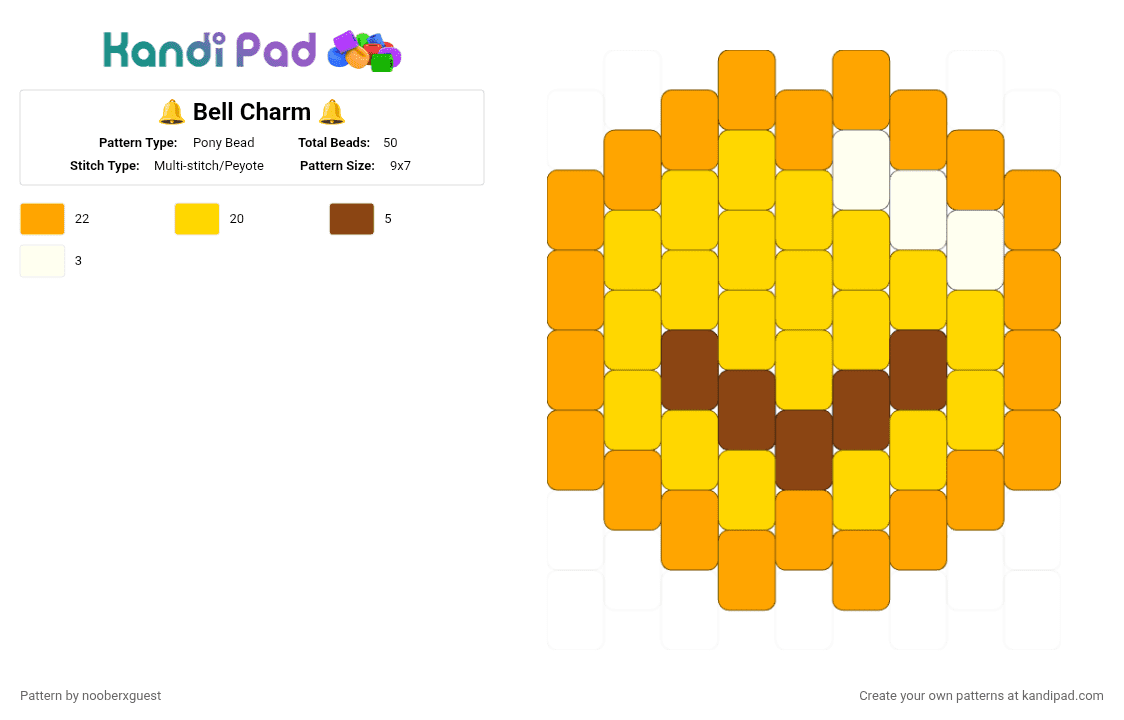 🔔 Bell Charm 🔔 - Pony Bead Pattern by nooberxguest on Kandi Pad - bell, charm, orange, random, small, yellow