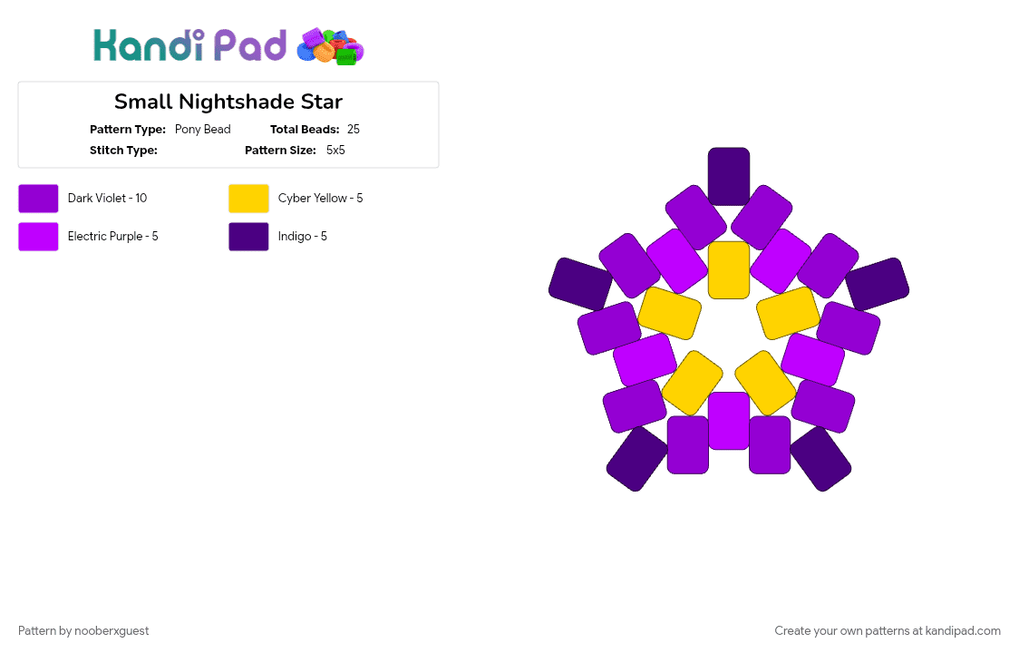 Small Nightshade Star - Pony Bead Pattern by nooberxguest on Kandi Pad - flower, nightshade, purple, star, yellow