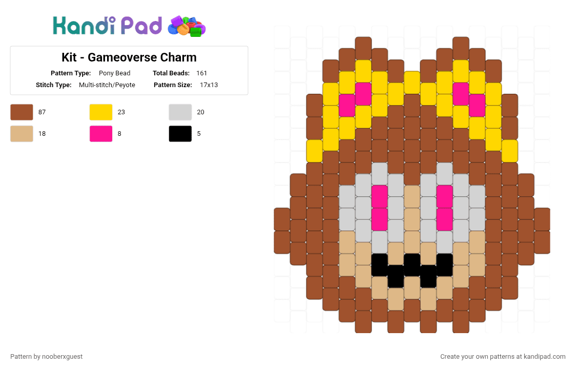 Kit - Gameoverse Charm - Pony Bead Pattern by nooberxguest on Kandi Pad - cat, charm, gameoverse, glitch, kit, red