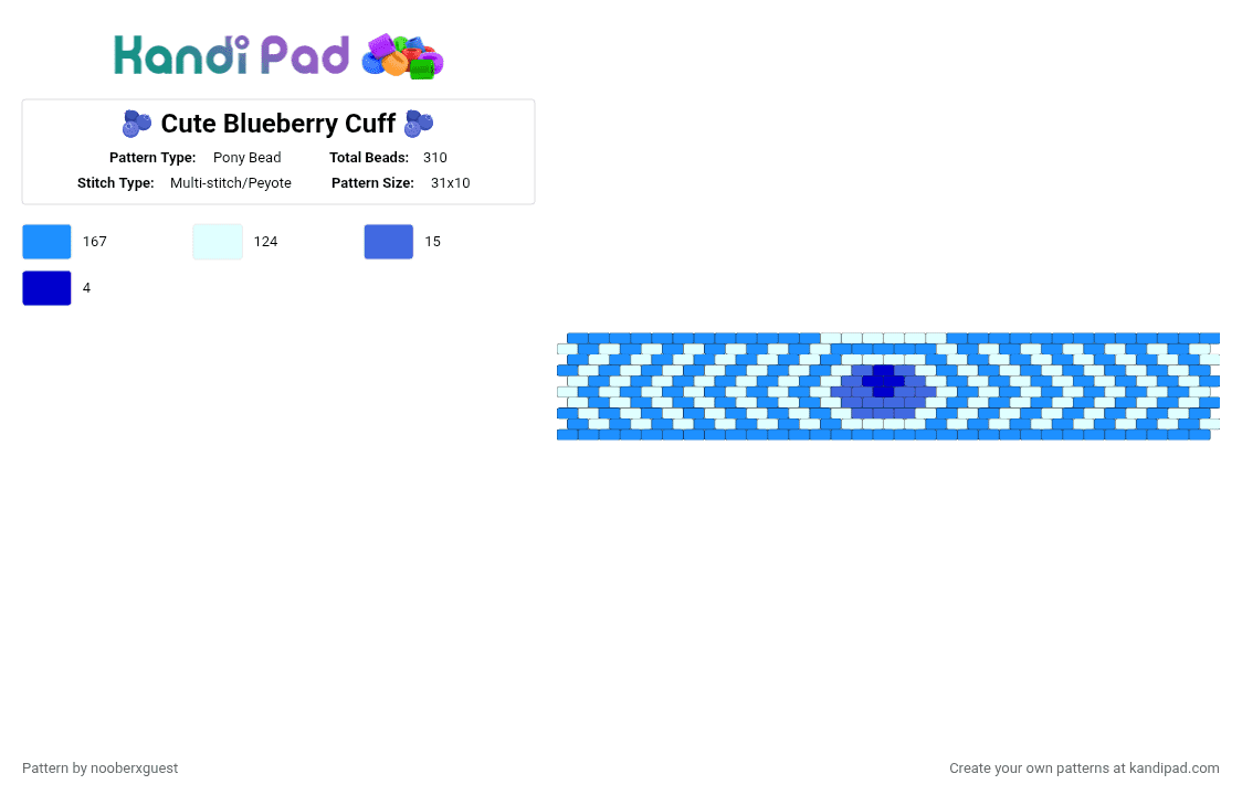 🫐 Cute Blueberry Cuff 🫐 - Pony Bead Pattern by nooberxguest on Kandi Pad - light blue,blueberry,cuff,blue,fruit,white