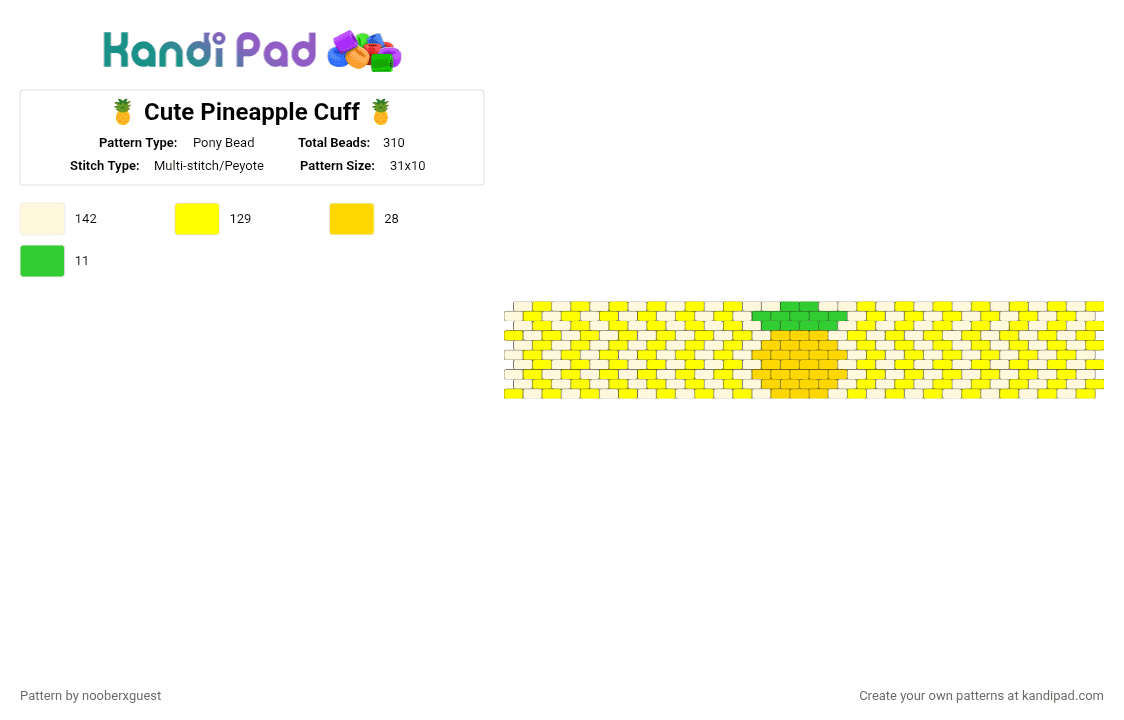 🍍 Cute Pineapple Cuff 🍍 - Pony Bead Pattern by nooberxguest on Kandi Pad - yellow,pineapple,cuff,cute,white,fruit