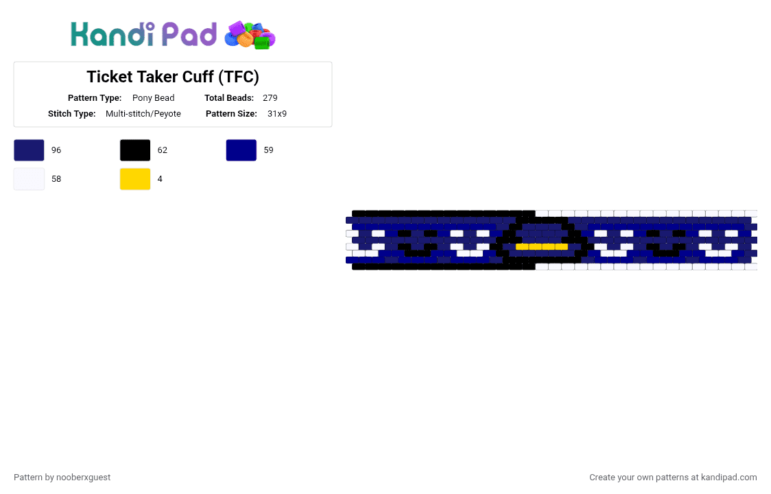 Ticket Taker Cuff (TFC) - Pony Bead Pattern by nooberxguest on Kandi Pad - blue, circus, purple, tfc, tickettaker