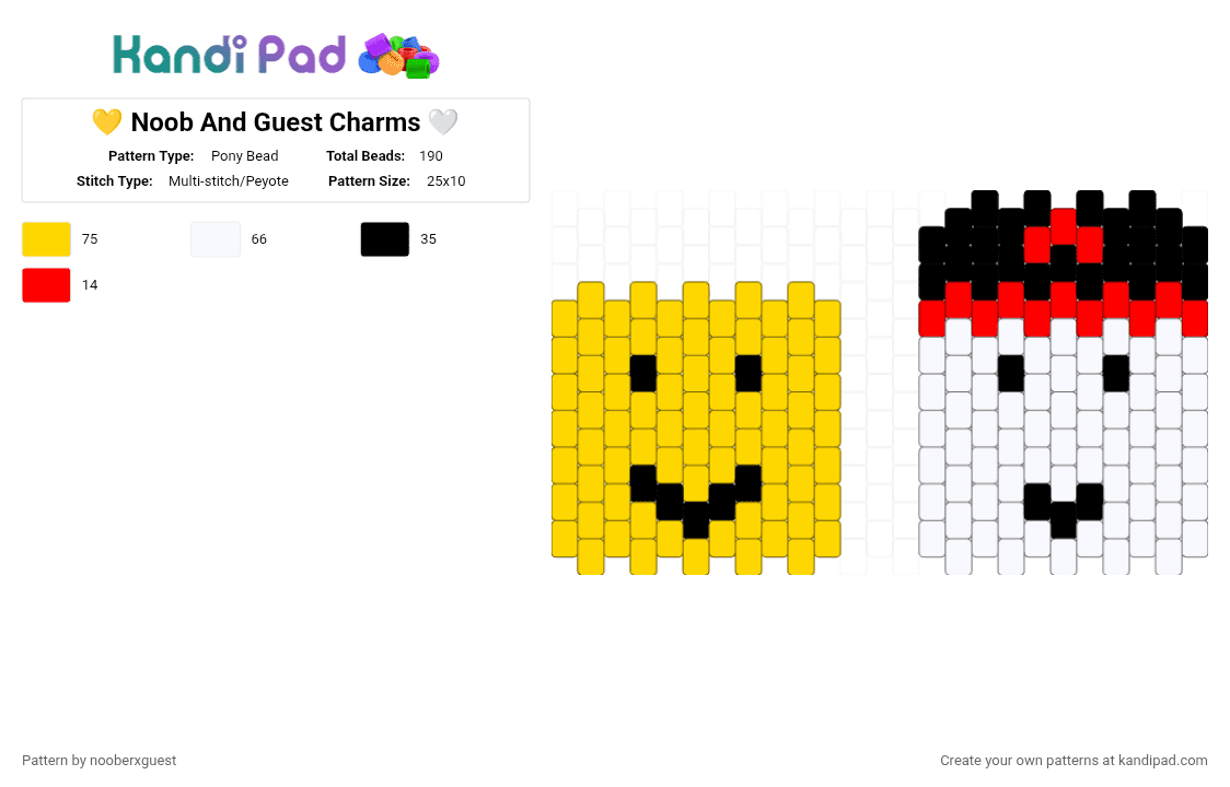 💛 Noob And Guest Charms 🤍 - Pony Bead Pattern by nooberxguest on Kandi Pad - charms, forsaken, guest, noob, white, yellow