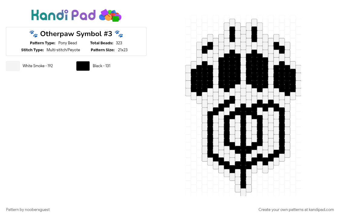 🐾 Otherpaw Symbol #3 🐾 - Pony Bead Pattern by nooberxguest on Kandi Pad - animal, black, otherpaw, pawtype, symbol, white