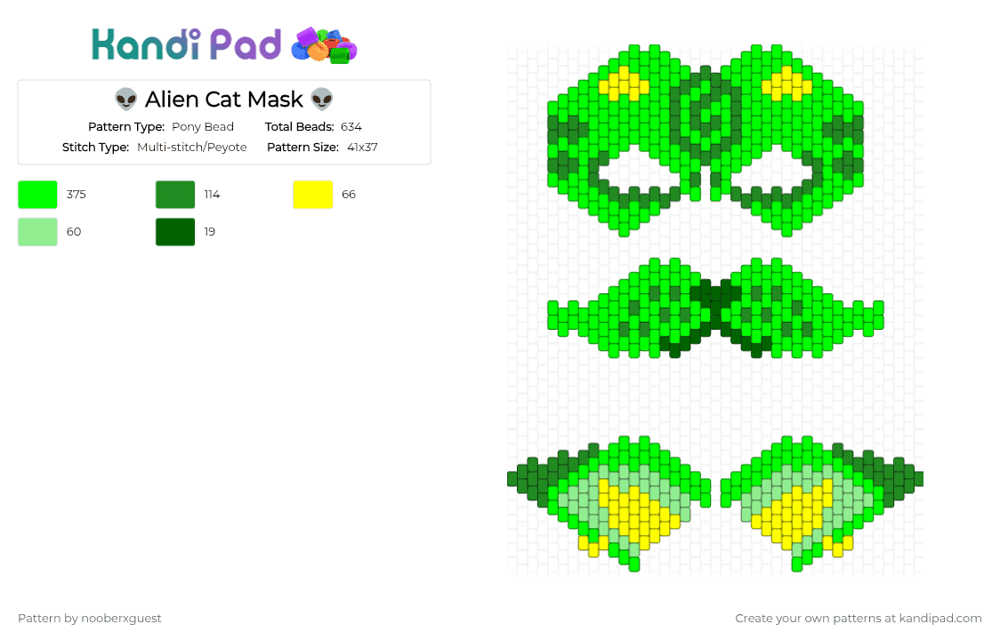 👽 Alien Cat Mask 👽 - Pony Bead Pattern by nooberxguest on Kandi Pad - green,alien,mask,cat,gnarpy,therian