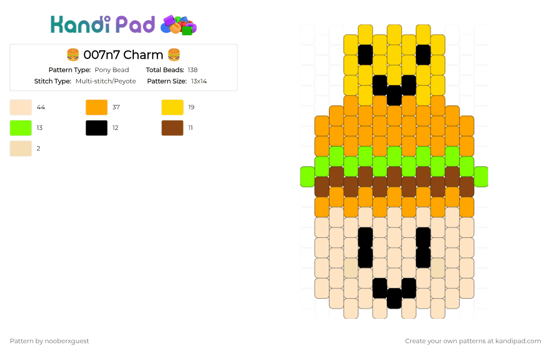 🍔 007n7 Charm 🍔 - Pony Bead Pattern by nooberxguest on Kandi Pad - 007n7, beige, burger, charm, forsaken, orange, roblox