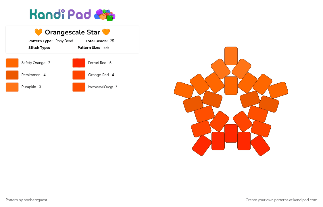 🧡 Orangescale Star 🧡 - Pony Bead Pattern by nooberxguest on Kandi Pad - cotdgradient, orange, red, star