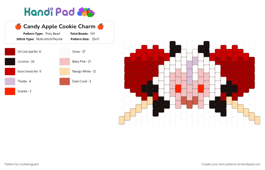 🍎 Candy Apple Cookie Charm 🍎 - Pony Bead Pattern by nooberxguest on Kandi Pad - apple, black, candy apple cookie, crk, red, smc, white