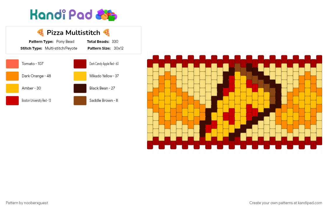 🍕 Pizza Multistitch Cuff 🍕 - Pony Bead Pattern by nooberxguest on Kandi Pad - food, multistitch cuff, pizza, red, yellow