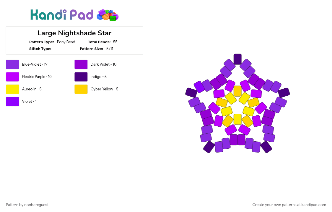 Large Nightshade Star - Pony Bead Pattern by nooberxguest on Kandi Pad - flower, nightshade, purple, star, yellow
