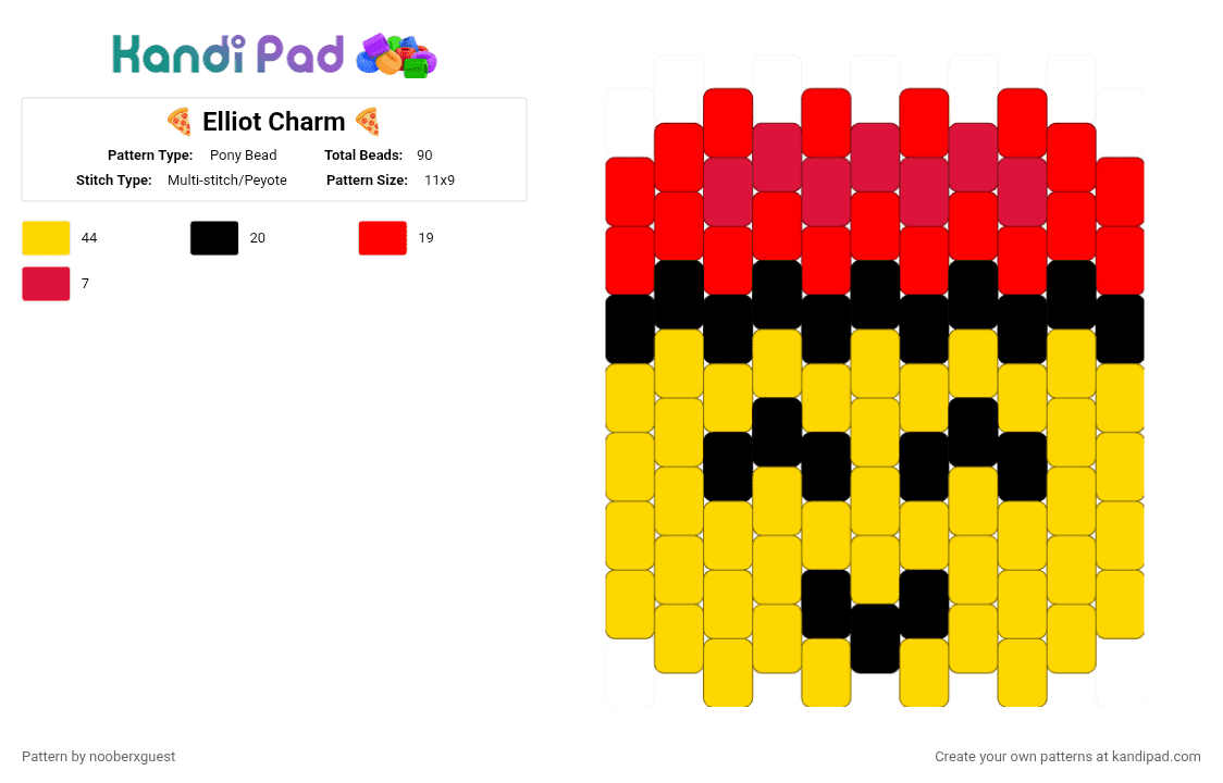 🍕 Elliot Charm 🍕 - Pony Bead Pattern by nooberxguest on Kandi Pad - charm, elliot, forsaken, pizza, red, roblox, yellow