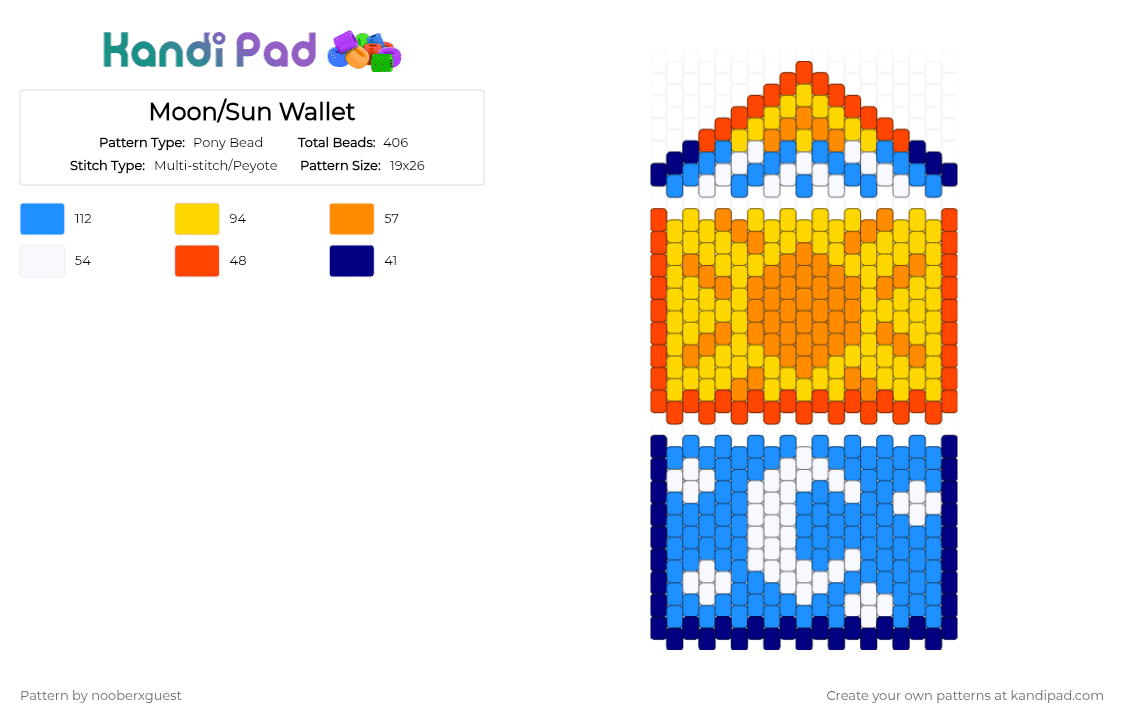 Moon/Sun Wallet - Pony Bead Pattern by nooberxguest on Kandi Pad - light blue,yellow,moon,sun,wallet,orange,blue