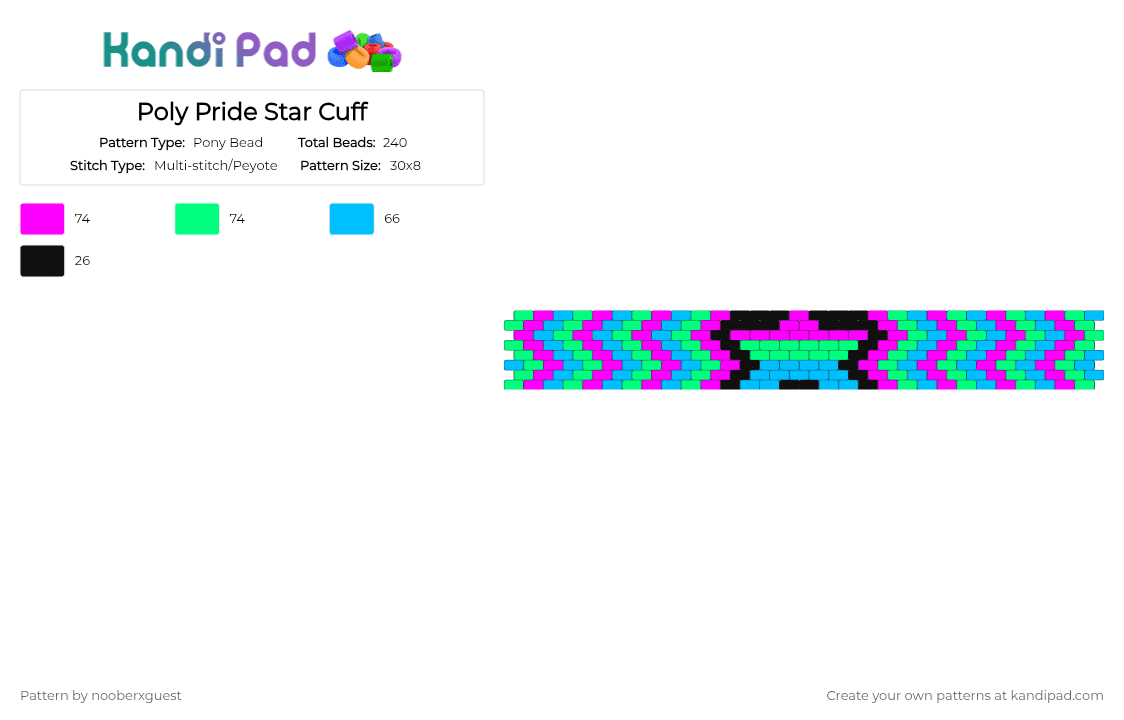 Poly Pride Star Cuff - Pony Bead Pattern by nooberxguest on Kandi Pad - cuff, pink, poly, pride, star, teal