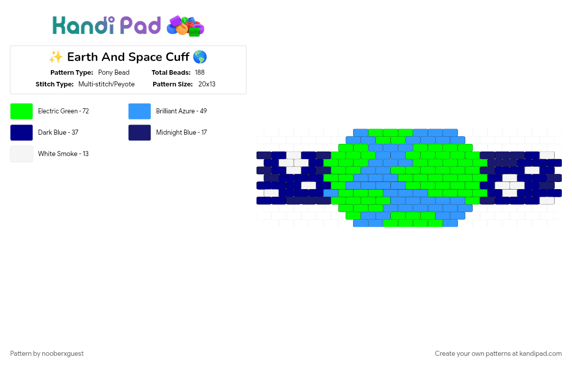✨️ Earth And Space Cuff 🌎 - Pony Bead Pattern by nooberxguest on Kandi Pad - cuff, dark blue, earth, green, space, stars