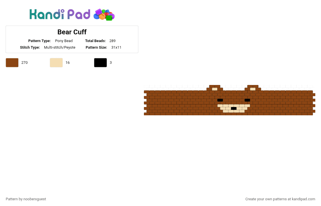 Bear Cuff - Pony Bead Pattern by nooberxguest on Kandi Pad - animal, bear, brown, cuff, red