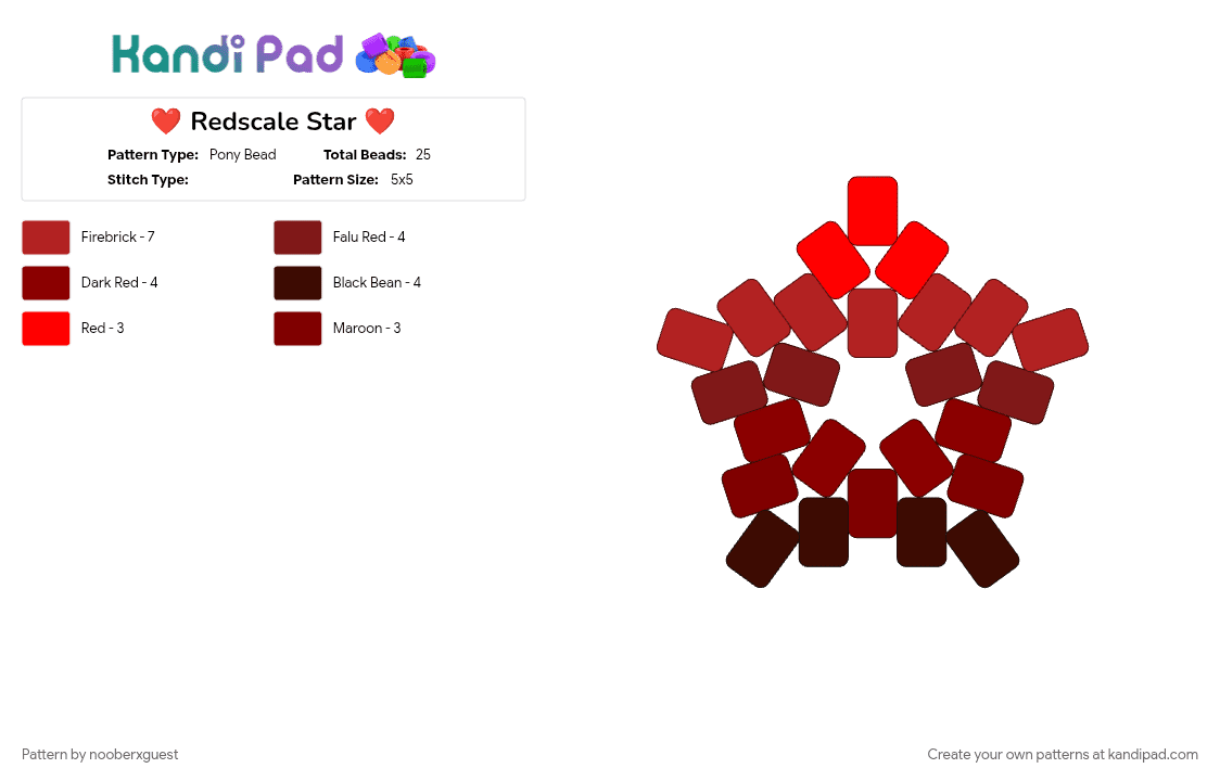 ❤️ Redscale Star ❤️ - Pony Bead Pattern by nooberxguest on Kandi Pad - brown, cotdgradient, red, star
