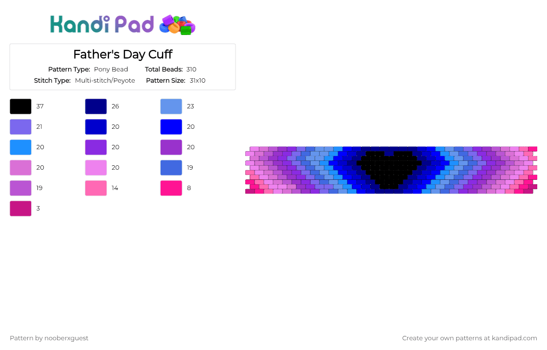 Father\'s Day Cuff - Pony Bead Pattern by nooberxguest on Kandi Pad - purple,pink,fathersday,blue,heart,cuff