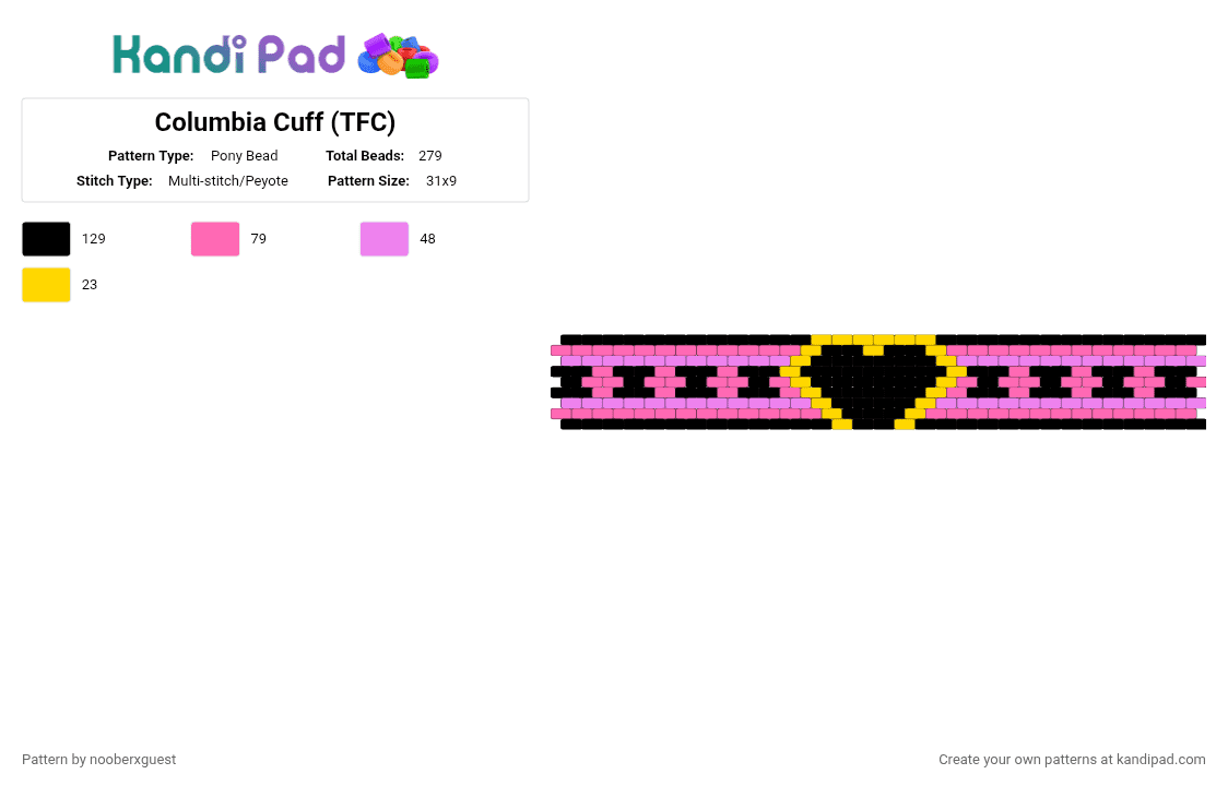 Columbina Cuff (TFC) - Pony Bead Pattern by nooberxguest on Kandi Pad - pink,tfc,circus,columbina