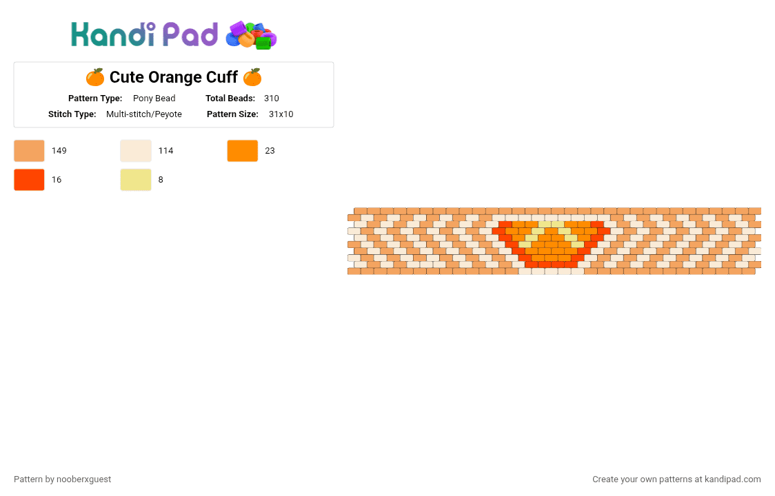 🍊 Cute Orange Cuff 🍊 - Pony Bead Pattern by nooberxguest on Kandi Pad - orange,cute,white,cuff,fruit