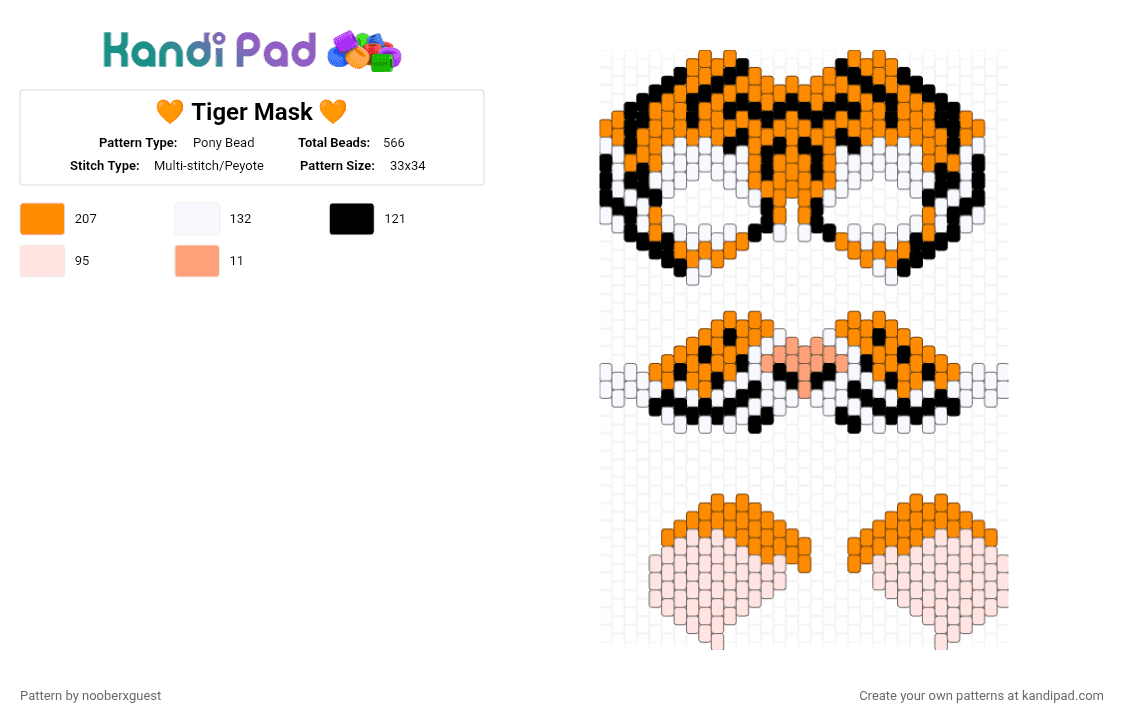 🧡 Tiger Mask 🧡 - Pony Bead Pattern by nooberxguest on Kandi Pad - orange,white,therian,mask,tiger