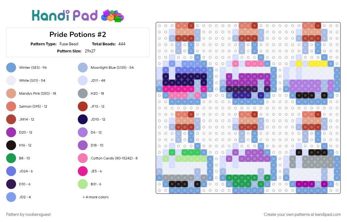 Pride Potions #2 - Fuse Bead Pattern by nooberxguest on Kandi Pad - charms, light blue, minecraft, pink, potions, pride, rainbow