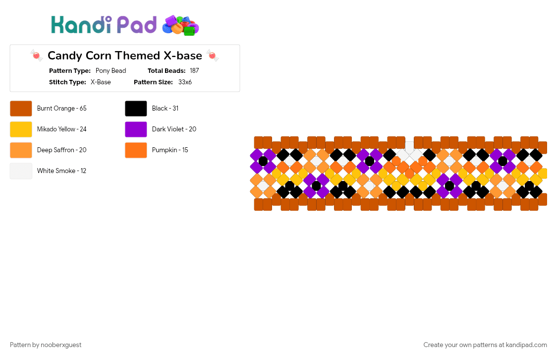 🍬 Candy Corn Themed X-base 🍬 - Pony Bead Pattern by nooberxguest on Kandi Pad - black, candy, candycorn, halloween, orange, red, white, xbase, yellow