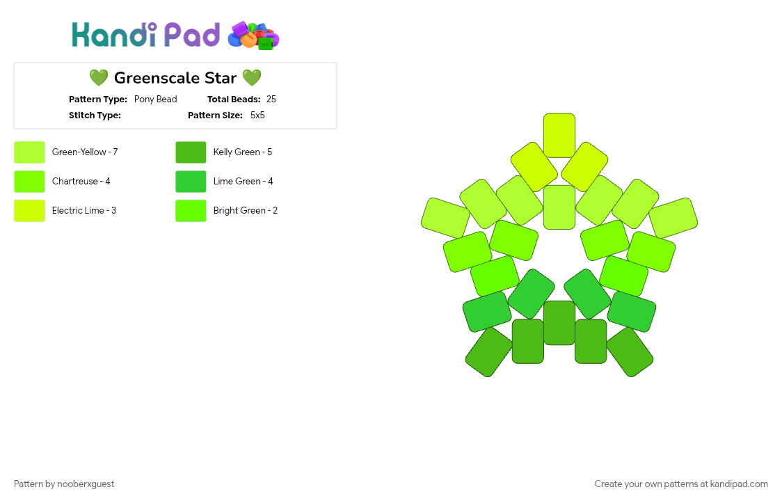 💚 Greenscale Star 💚 - Pony Bead Pattern by nooberxguest on Kandi Pad - cotdgradient, green, star