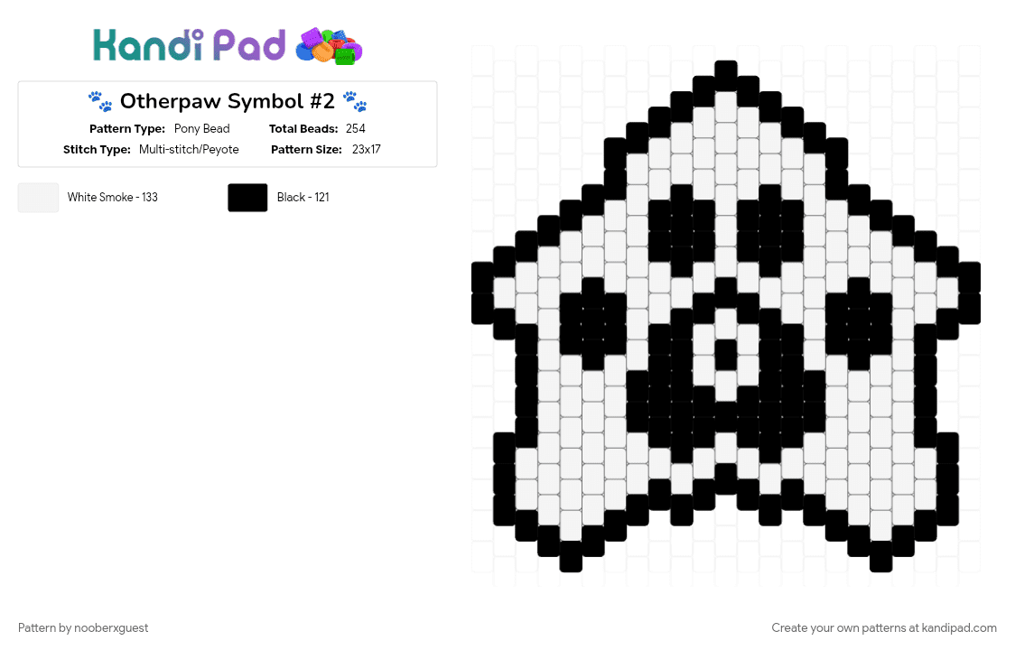 🐾 Otherpaw Symbol #2 🐾 - Pony Bead Pattern by nooberxguest on Kandi Pad - animal, black, otherpaw, pawtype, symbol, white