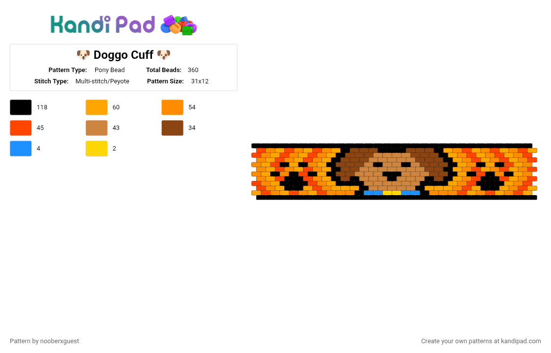 🐶 Doggo Cuff 🐶 - Pony Bead Pattern by nooberxguest on Kandi Pad - orange,red,cotdanimalshelter,dog,paw,cuff