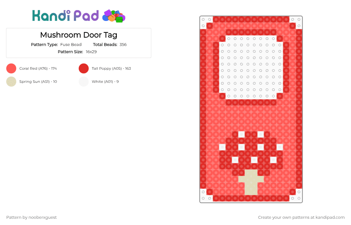 Mushroom Door Tag - Fuse Bead Pattern by nooberxguest on Kandi Pad - cottagecore, doortag, mushroom, nature, red