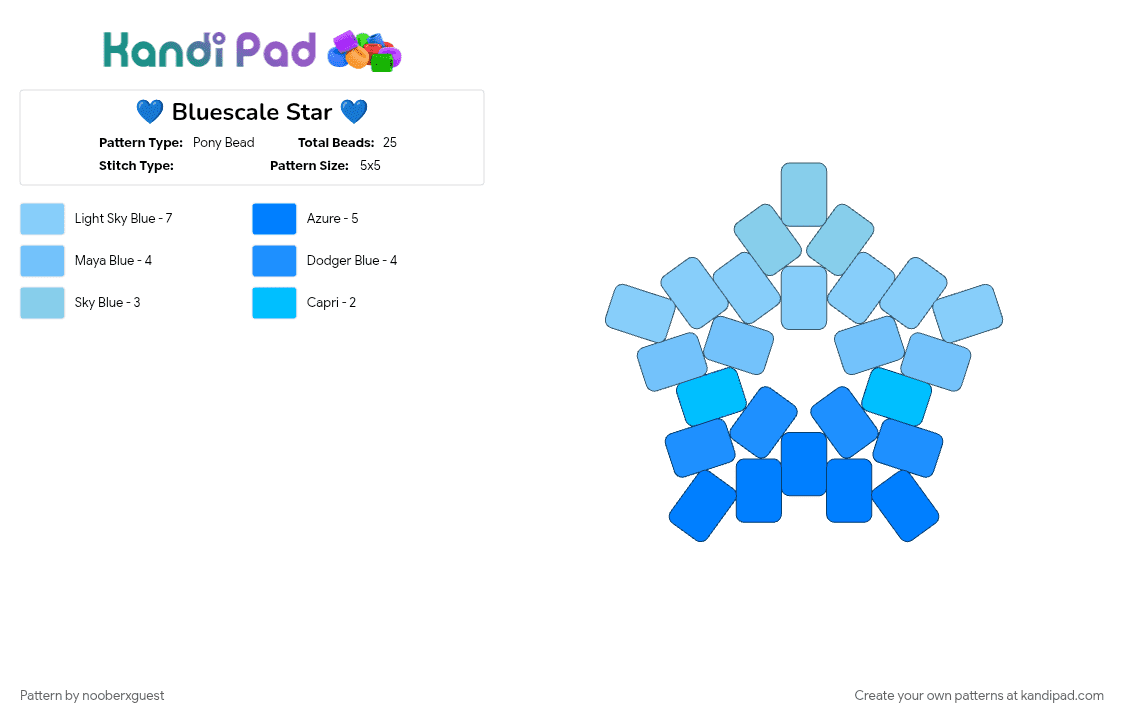 💙 Bluescale Star 💙 - Pony Bead Pattern by nooberxguest on Kandi Pad - blue, cotdgradient, light blue, star