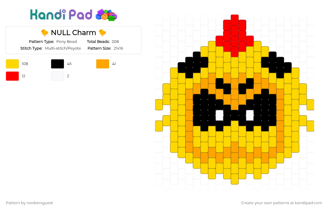 🐤 NULL Charm 🐤 - Pony Bead Pattern by nooberxguest on Kandi Pad - charm, chicken, null, regretevator, yellow