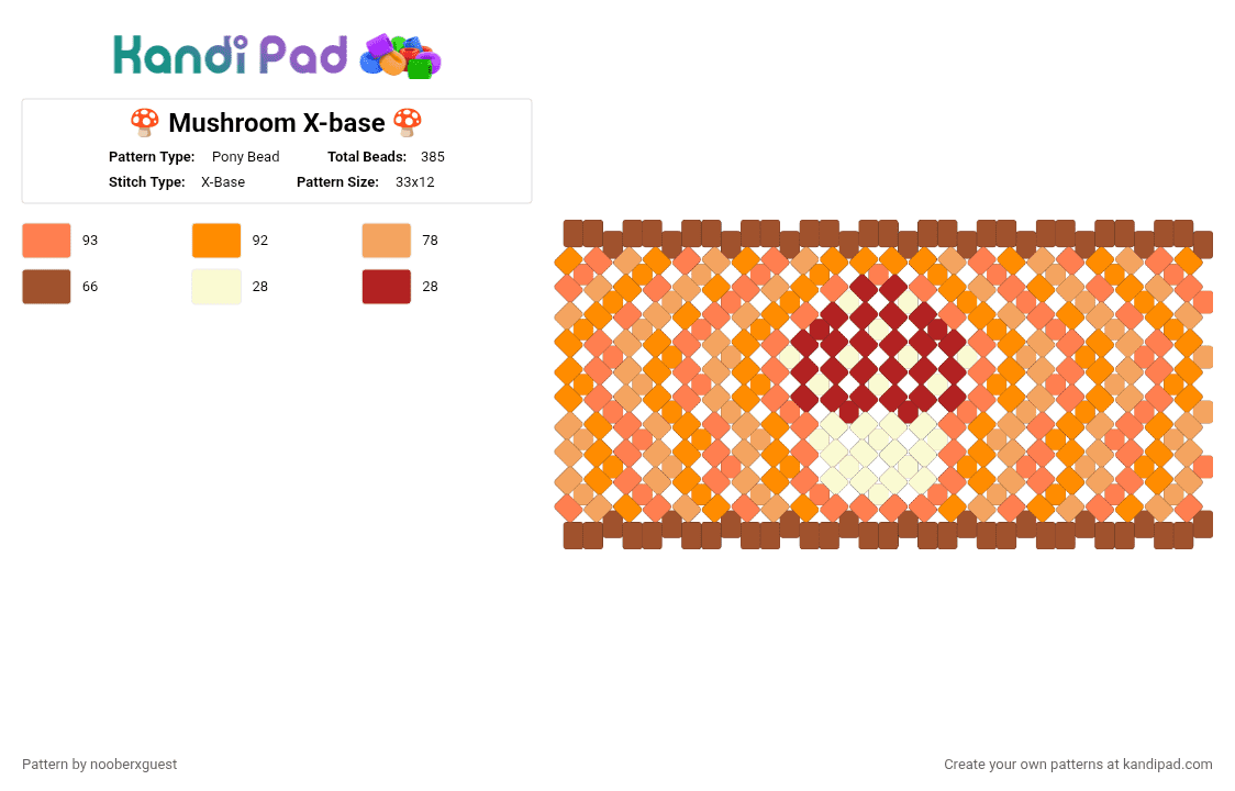 🍄 Mushroom X-base 🍄 - Pony Bead Pattern by nooberxguest on Kandi Pad - red,orange,mushroom,xbase,cuff,fall,forestcore