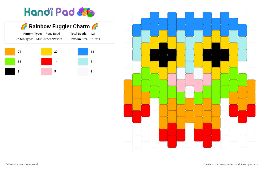 🌈 Rainbow Fuggler Charm 🌈 - Pony Bead Pattern by nooberxguest on Kandi Pad - charm, fuggler, green, light blue, orange, pride, rainbow, yellow