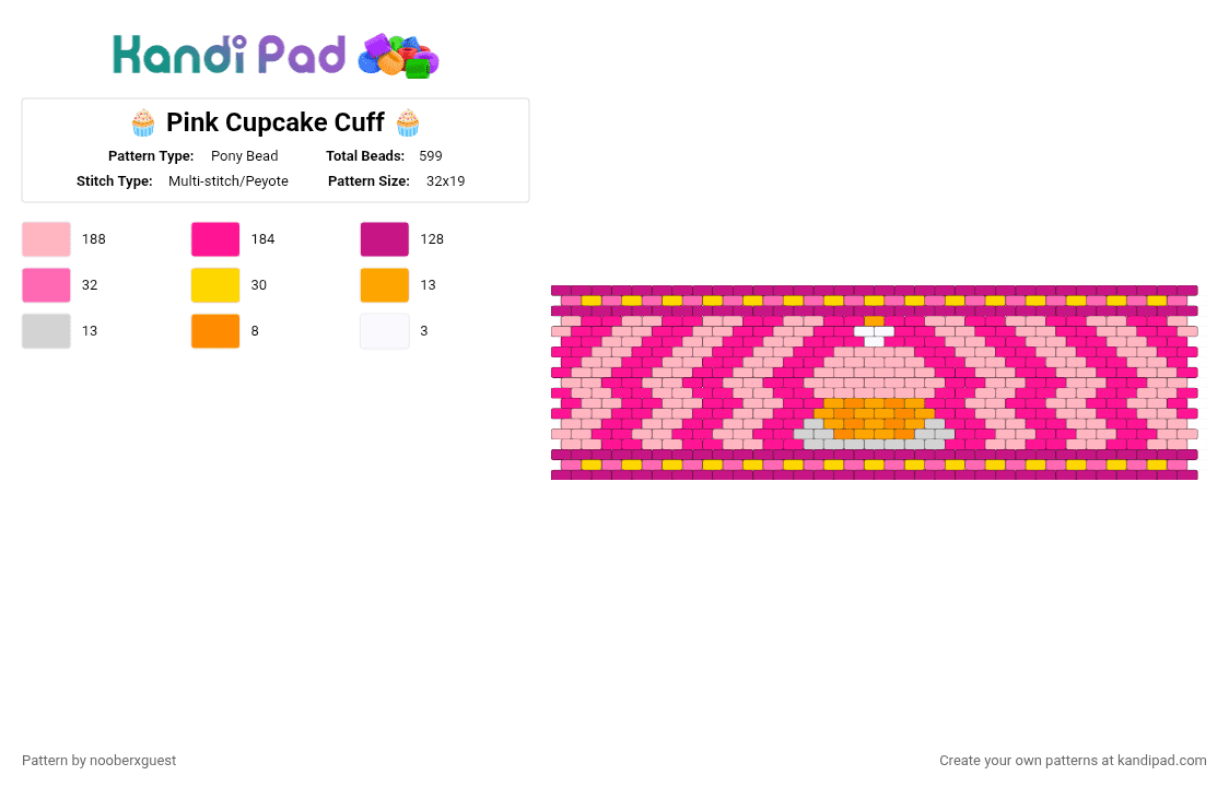 🧁 Pink Cupcake Cuff 🧁 - Pony Bead Pattern by nooberxguest on Kandi Pad - pink,cotdcupcakes,cuff,cupcake,dessert