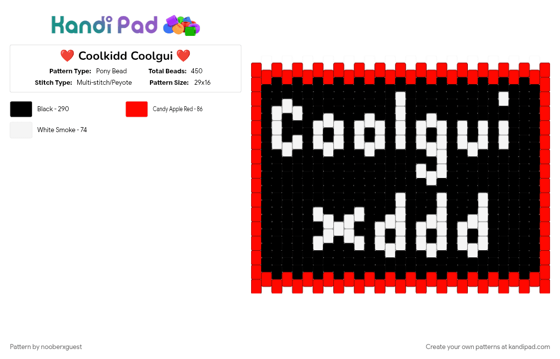 ❤️ Coolkidd Coolgui ❤️ - Pony Bead Pattern by nooberxguest on Kandi Pad - black, coolgui, coolkidd, forsaken, panel, red, roblox, white