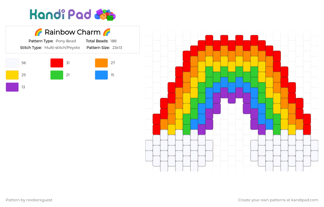 🌈 Rainbow Charm 🌈 - Pony Bead Pattern by nooberxguest on Kandi Pad - red,orange,yellow,green,rainbow,charm,pride