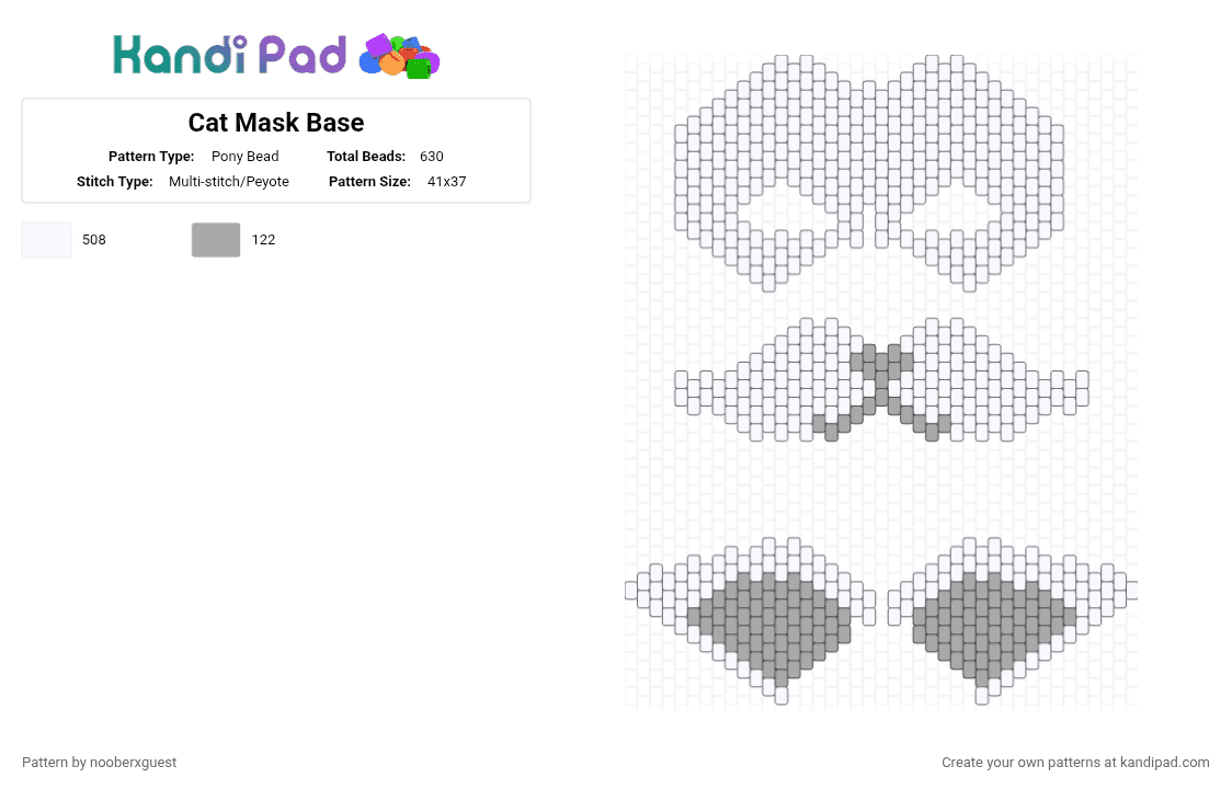 Cat Mask Base - Pony Bead Pattern by nooberxguest on Kandi Pad - cat, mask, therian, white