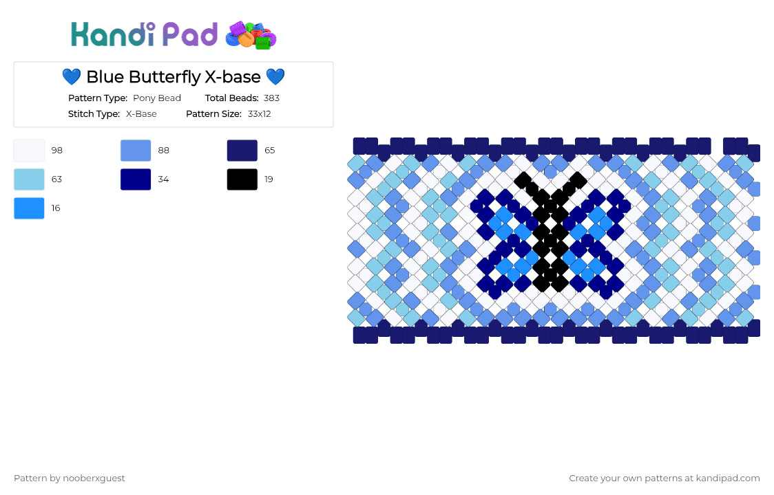 💙 Blue Butterfly X-base 💙 - Pony Bead Pattern by nooberxguest on Kandi Pad - purple,light blue,blue,butterfly,xbase,cuff