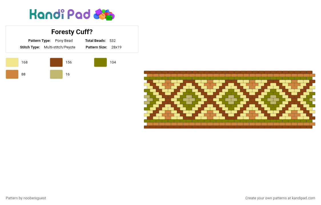 Kewl Cuff - Pony Bead Pattern by nooberxguest on Kandi Pad - red,gold,yellow,forestcore,cuff,sweater,brown,green