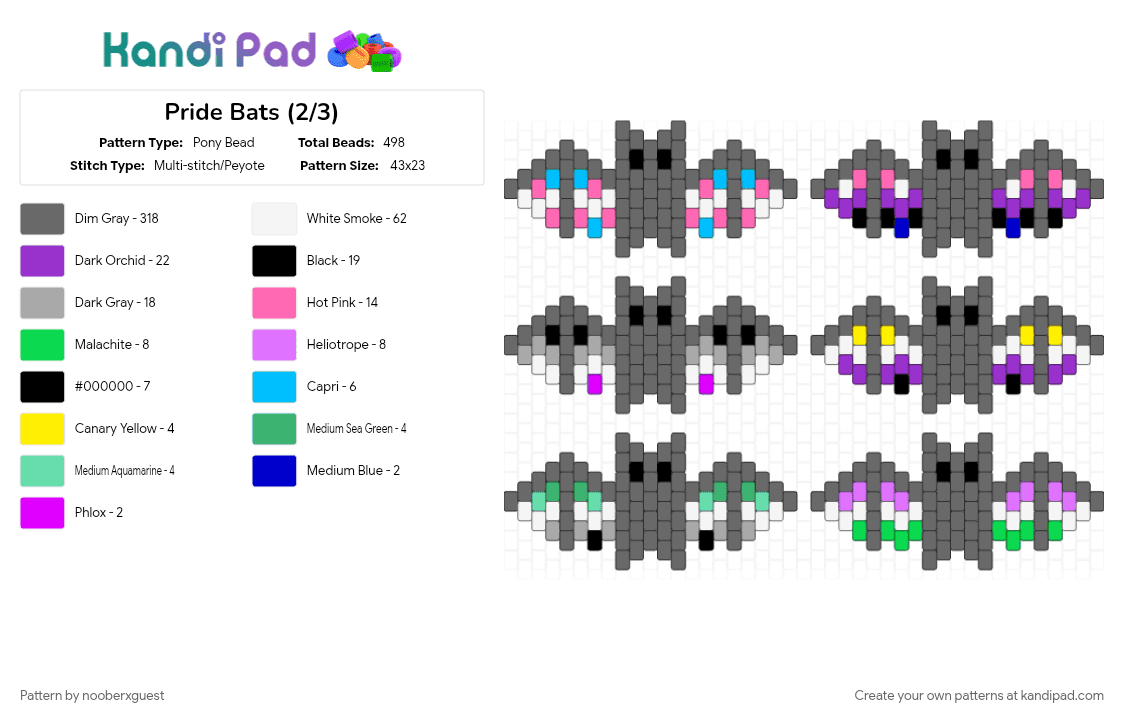 Pride Bats (2/3) - Pony Bead Pattern by nooberxguest on Kandi Pad - bats, charms, flags, gray, pride, rainbow